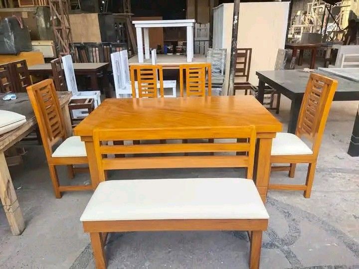 DINING TABLE WITH TOP GLASS (Category: Tables & Sets) located in Mabalacat. Submitted by arlenemamangun01 (Listing ID 1400397643, Image 2). Description: High-quality Dining table set at an affordable price👌 Materials used: 📌Gemelina & mahogany wood 📌Uratex foam 📌German leather & fabric 📌Duco paint finished MADE TO ORDER⚒️ NO DP NEEDED✅ FREE TOP GLASS😍 COD & FREE DELIVERY 4 seater (3ft by 4ft) 6 seater (3ft by 5ft) 8 seater (3ft by 6ft) 10 s