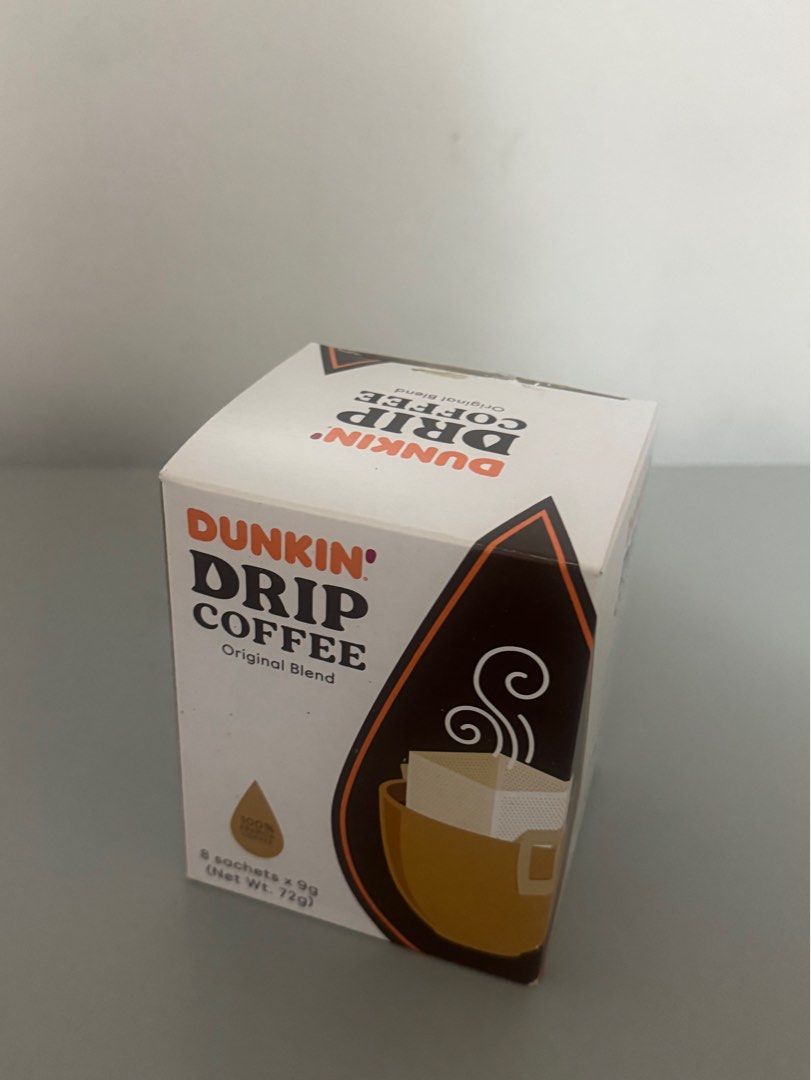 DUNKIN drip coffee original blend (Category: Coffee & Tea Tableware) located in Quezon City. Submitted by hoon777 (Listing ID 1400508931, Image 1). Description: 8 sachet inside. Enjoy high quality coffee made simple. .