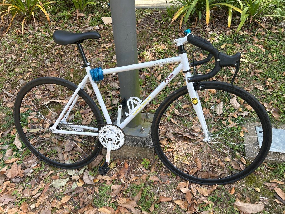 Fixed Gear Road Bike White Sports Equipment Bicycles Parts