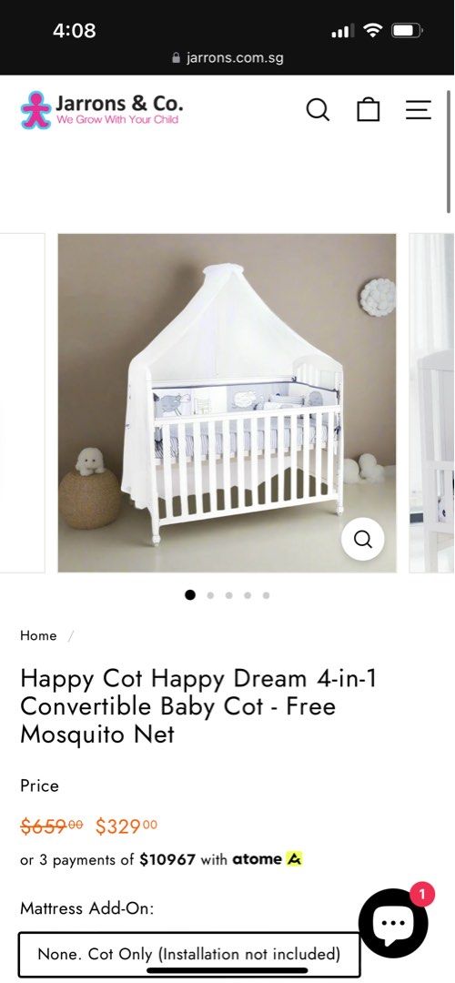 Happy Cot Happy Dream 4-in-1 Convertible Baby Cot and Mattress