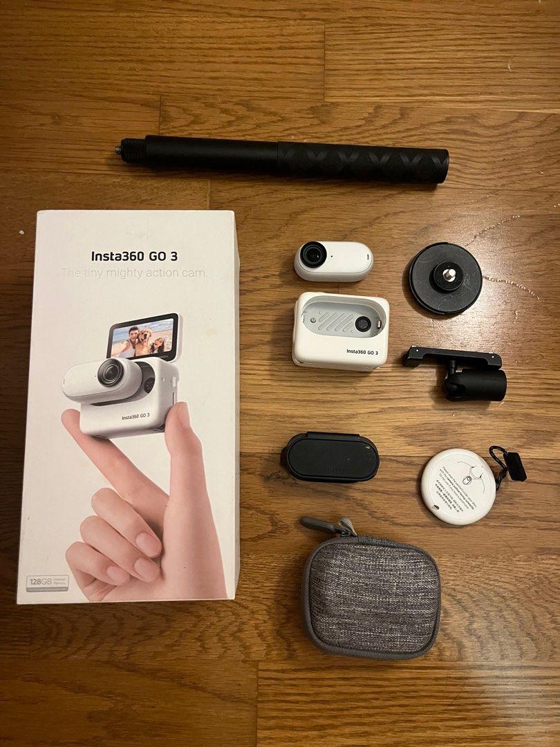 Insta 360 go 3 128gb camera (Category: Cameras) located in Cebu City. Submitted by theclosetbasics (Listing ID 1314394609, Image 1). Description: Complete set Comes with selfie stick and case Camera: Has minor scratches but no internal issues ‼️BROKEN TRIPOD ONLY (shown in pics) ‼️ everything else in good condition Rfs: extra.