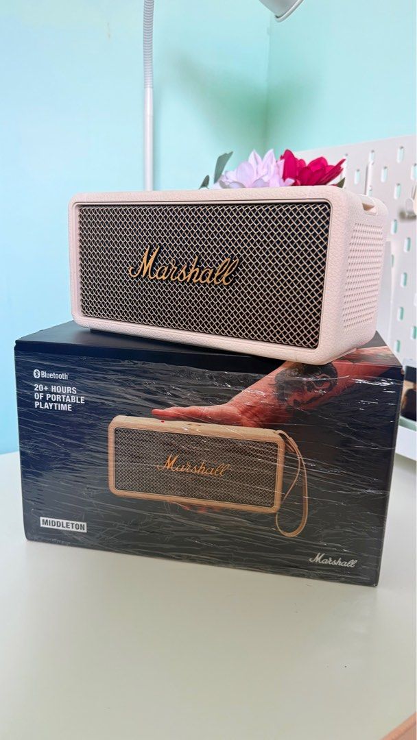 Marshall Middleton in Cream (Category: Soundbars, Speakers & Amplifiers) located in Muntinlupa City. Submitted by cha.chaaa (Listing ID 1400424408, Image 1). Description: Marshall Middleton bluetooth speaker Cream color Comes with detachable carry strap and USB-C cable Opened and tried only, good as new! .