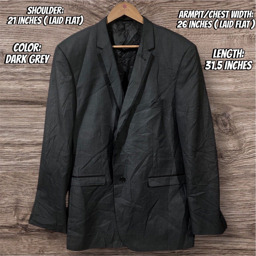 Jonathan Adams Men's Plus size Dark Grey Suit/Coat (Category: Coats, Jackets and Outerwear) located in Pasay City. Submitted by mgalv (Listing ID 1400581080, Image 1). Description: - No discoloration - No holes or missing buttons - Pls check last photo for the issue. Code: H2Y5.