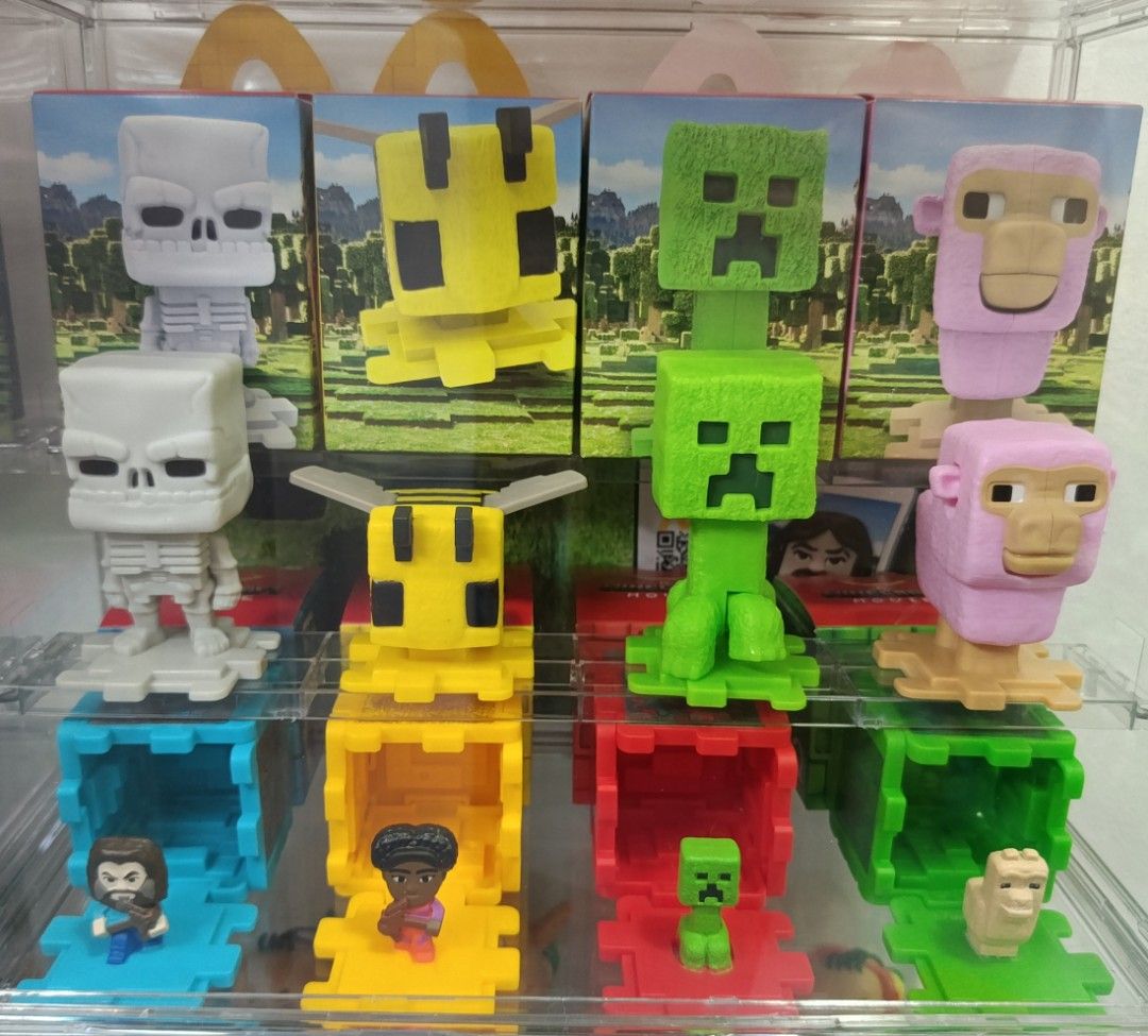 McDo Minecraft Mini Figures Set (Category: Designer & Blind Box Toys) located in Pasig City. Submitted by qtdarkangel20 (Listing ID 1400575433, Image 1). Description: - Minecraft Mini Figure Set - Includes: Creeper, Skeleton, Bee, and Monkey figures - Each figure comes with a matching block - Figures are in original packaging - Perfect for Minecraft fans and collectors!.