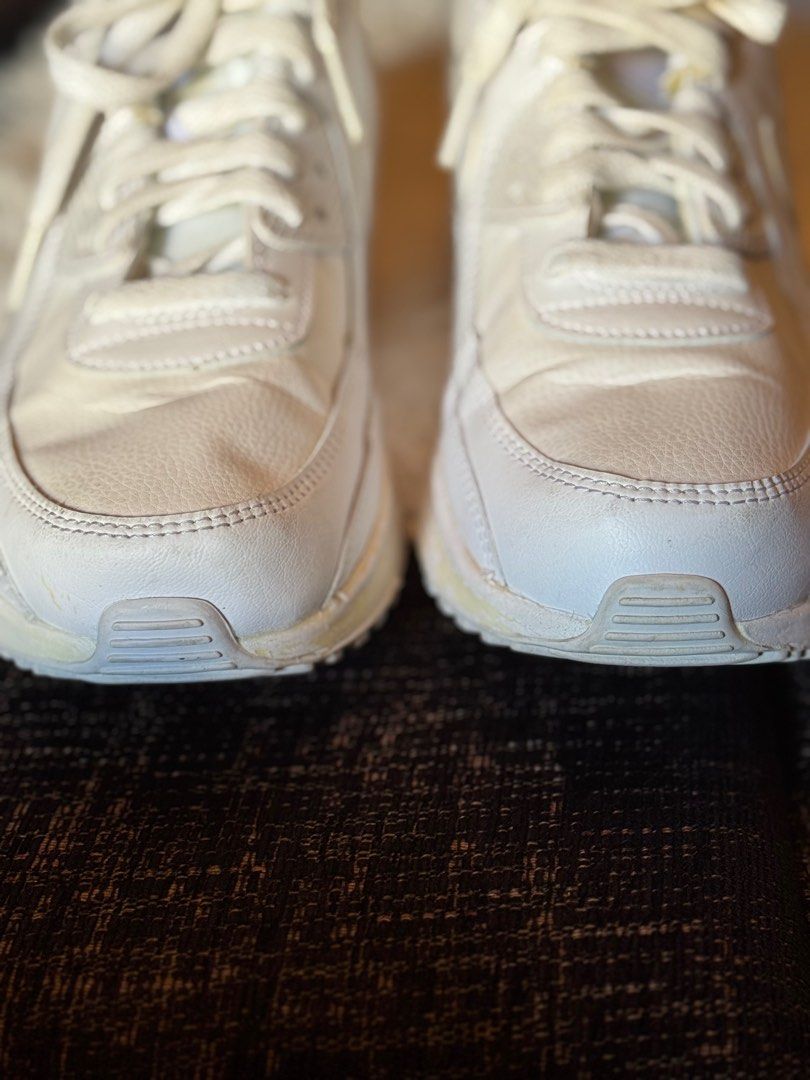 Nike Air Max White Sneakers (Category: Sneakers) located in Muntinlupa City. Submitted by cher_ami (Listing ID 1400394284, Image 2). Description: ~Original White Nike Air Max sneakers ~The soles show very minimal signs of usage ~Size is US 7Y, UK 6, EUR 40, and CM 25(I am a size 9, yet it fits me perfectly) ~Made in Indonesia. ~The shoes have white laces and a white upper ~Bought in Australia ~Shoes only. No inclusions No return. No exchange Kind