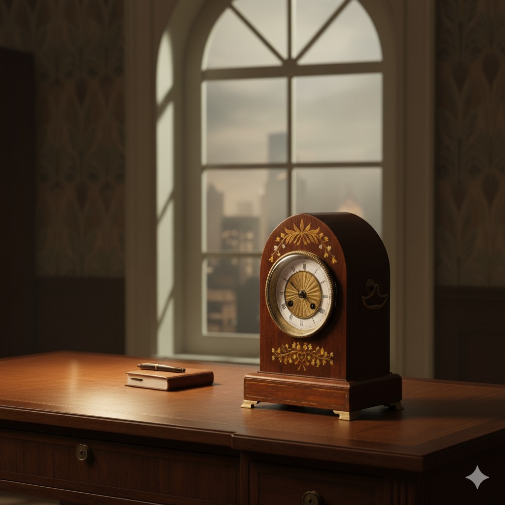 Regal Timepiece: Antique Mantle Clock on a Desk, Hobbies & Toys ...