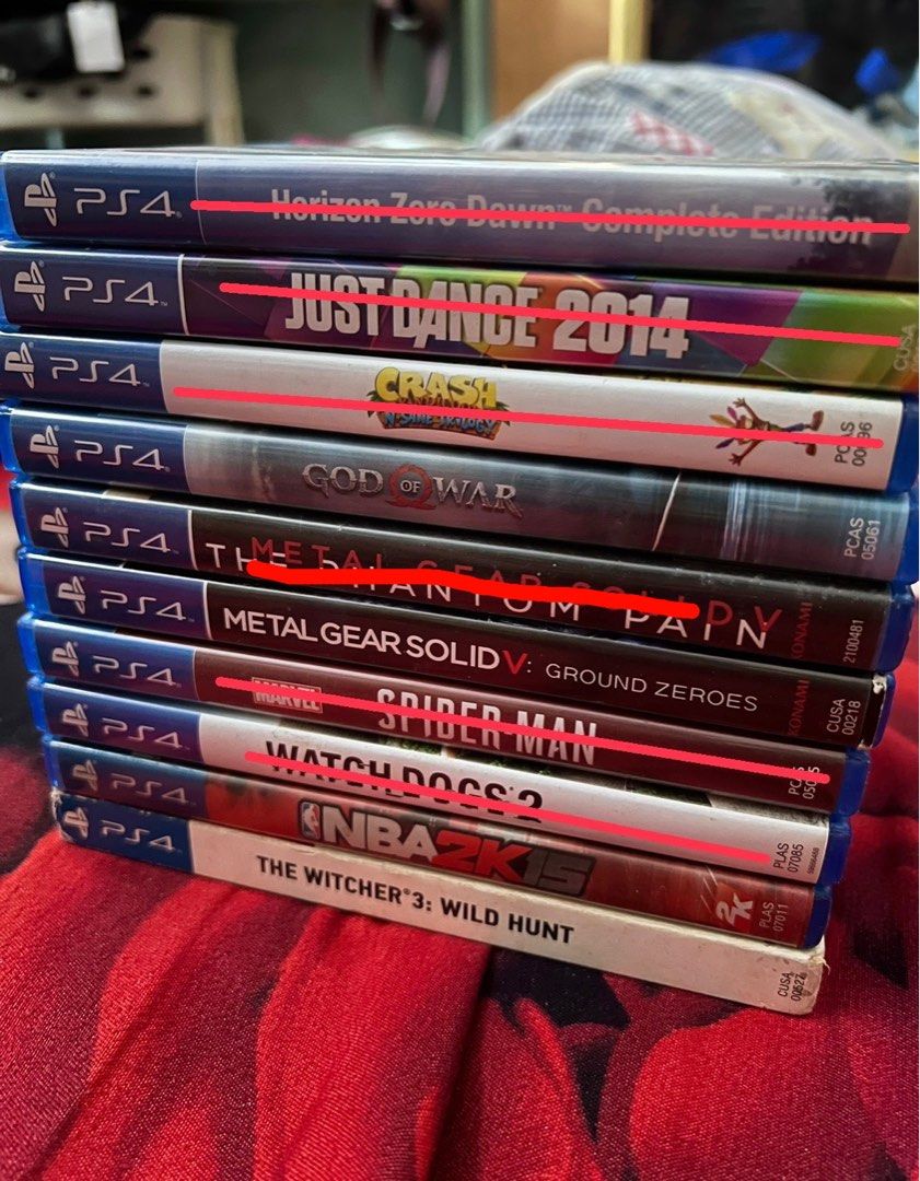 Selling my PS4 Games (Category: PlayStation) located in San Jose del Monte. Submitted by kyleblake (Listing ID 1266114986, Image 2). Description: I am selling my pre-loved below PS4 Games: Metal Gear V - Ground Zero - 600 NBA 2015 - 450 Just Dance 2014 - SOLD Watch Dogs 2 - SOLD HZD Complete Edition - SOLD Witcher 3 Wild Hunt - 800 GoW - 650 Spider-Man - SOLD Crash Bandicoot N-trilogy - SOLD Remaining games will be now for only 2k php at discount