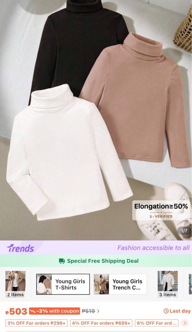 Young Girls Turtleneck Long Sleeve Top (Category: Longsleeves) located in Manila. Submitted by sabsarte (Listing ID 1400387921, Image 2). Description: - Long-sleeved turtleneck top - Available colors: Black, White, Brown - Suitable for young girls - Versatile piece for various occasions - Comfortable material with good elongation.