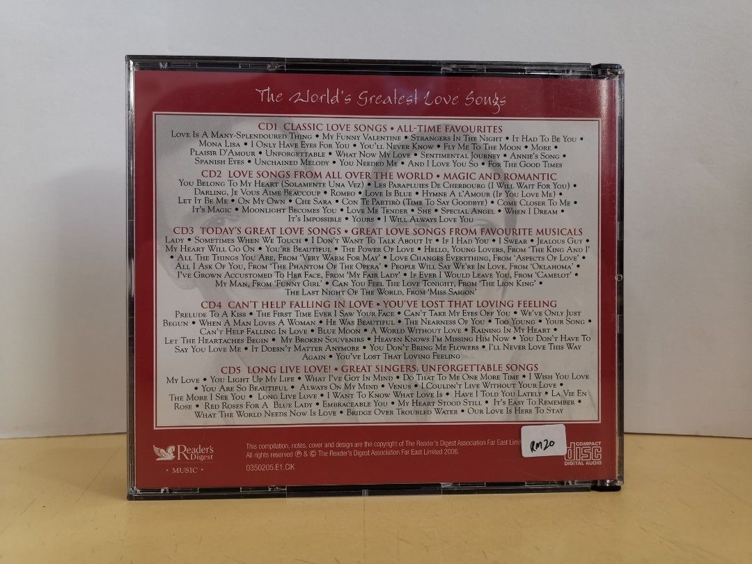 (5CD) The World's Greatest LOVE SONGS Compilation Album, Hobbies & Toys ...