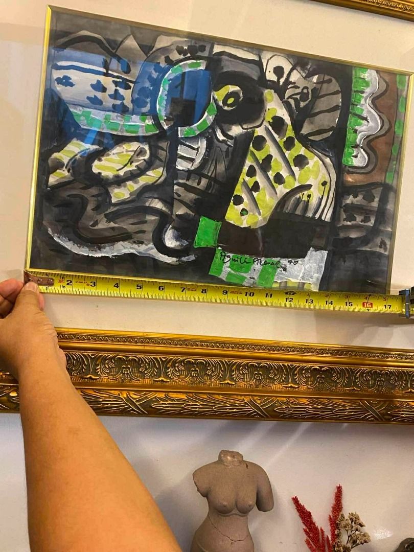 Abstract Painting with Gold Frame (Category: Art & Prints) located in Caloocan City. Submitted by johnpauly55213 (Listing ID 1400744177, Image 1). Description: Watercolor, abstract National artist: Mr. Federico Aguilar Alcuaz. Measurements are in the photo. For those interested, just message me. 😊 On hand COA. 😊.
