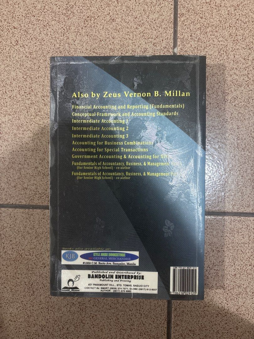 Accounting for Special Transactions 2021 Edition (Category: Textbooks) located in Manila. Submitted by piscesdump (Listing ID 1400712764, Image 2). Description: - Accounting for Special Transactions (Advanced Accounting 1) by Zeus Vernon B. Millan, 2021 edition. - Based on Philippine Financial Reporting Standards (PFRSs). - Published and distributed by Bandolin Enterprise. - Covers advanced accounting topics. - Other titles by the same author ava