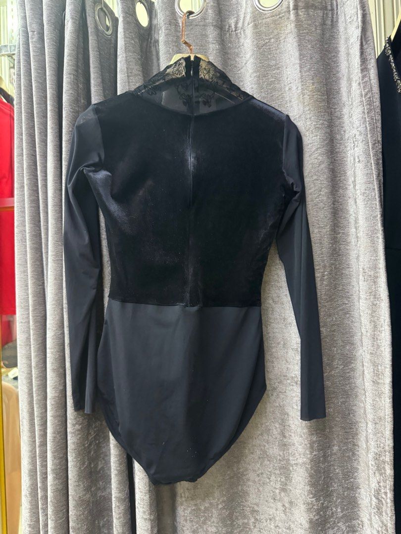 Grishko Black Leotard with Lace (Category: Others Tops) located in Manila. Submitted by qualitylovedph (Listing ID 1400641895, Image 2). Description: - Grishko black bodysuit - Velvet panel with lace detailing - Long sleeves - High neckline - Fabric: 80% micro polyamides, 20% elastane - Made in Russia - Care: Hand wash only.