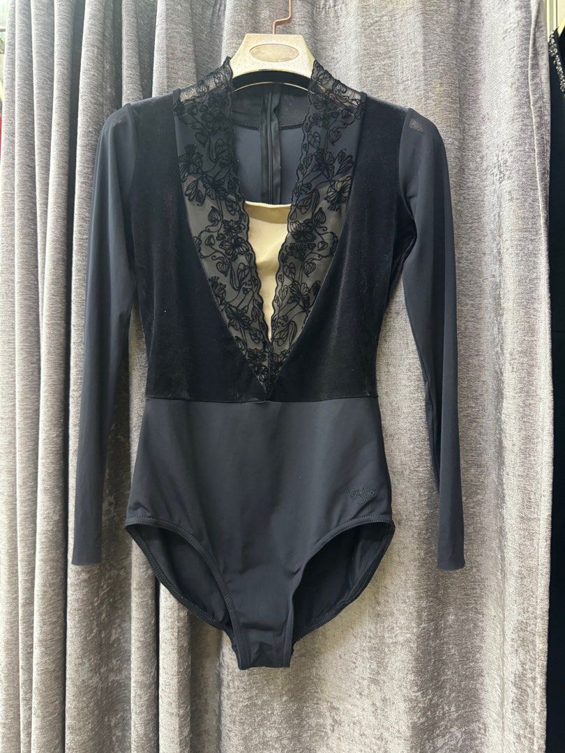 Grishko Black Leotard with Lace (Category: Others Tops) located in Manila. Submitted by qualitylovedph (Listing ID 1400641895, Image 1). Description: - Grishko black bodysuit - Velvet panel with lace detailing - Long sleeves - High neckline - Fabric: 80% micro polyamides, 20% elastane - Made in Russia - Care: Hand wash only.