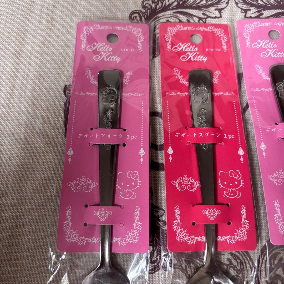 Hello Kitty cutlery spoon and fork set (Category: Dinnerware & Cutlery) located in Calamba. Submitted by cur8d (Listing ID 1400744573, Image 1). Description: 190 per set ( 1 spoon and 1 fork) 2 sets available sold 1 set.