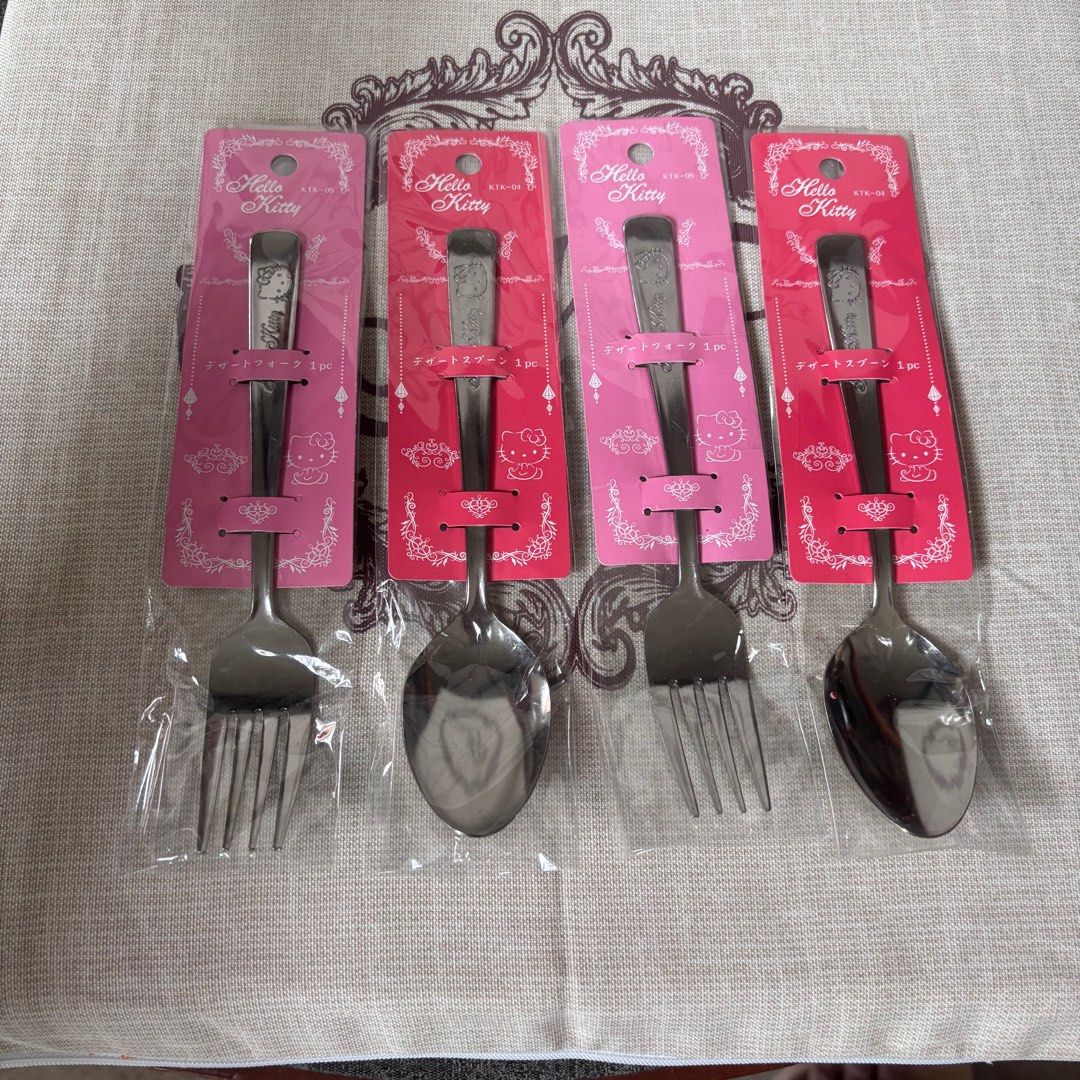 Hello Kitty cutlery spoon and fork set (Category: Dinnerware & Cutlery) located in Calamba. Submitted by cur8d (Listing ID 1400744573, Image 2). Description: 190 per set ( 1 spoon and 1 fork) 2 sets available sold 1 set.