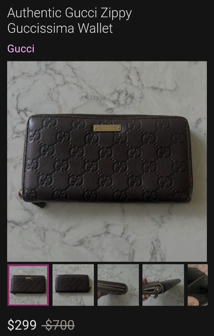 Original Gucci Guccissima Zip Around Wallet (Category: Luxury Bags & Wallets) located in Cabanatuan. Submitted by meyrasol (Listing ID 1400637348, Image 2). Description: actual color is chocolate brown faded leather has visible corner wears.