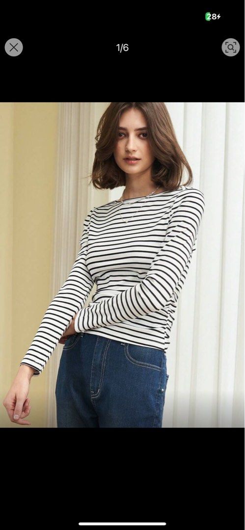 Striped Boatneck longsleeve Top (Category: Longsleeves) located in Davao. Submitted by quickootd (Listing ID 1400771092, Image 1). Description: - Striped long-sleeved top - Round neckline - Slim fit - Lightweight fabric - Versatile for casual outfits.