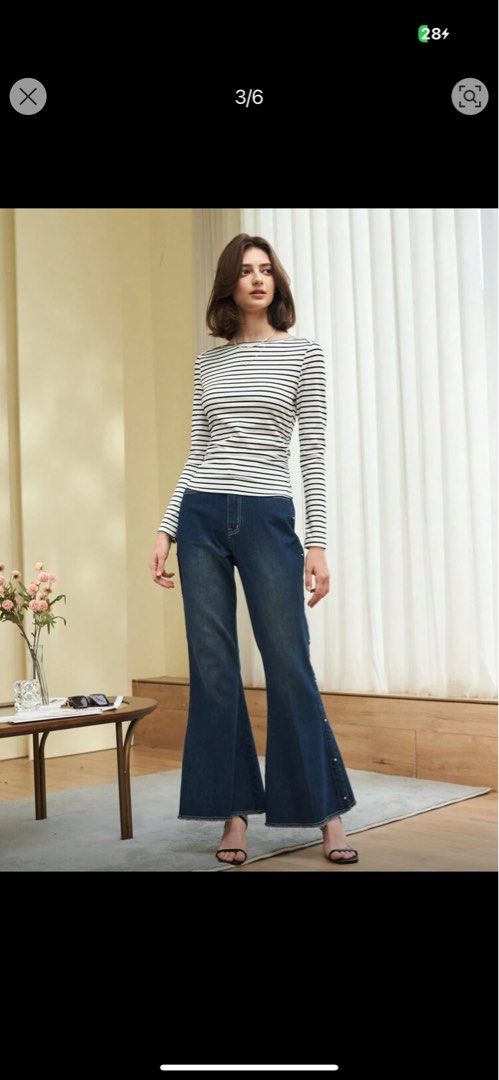 Striped Boatneck longsleeve Top (Category: Longsleeves) located in Davao. Submitted by quickootd (Listing ID 1400771092, Image 3). Description: - Striped long-sleeved top - Round neckline - Slim fit - Lightweight fabric - Versatile for casual outfits.