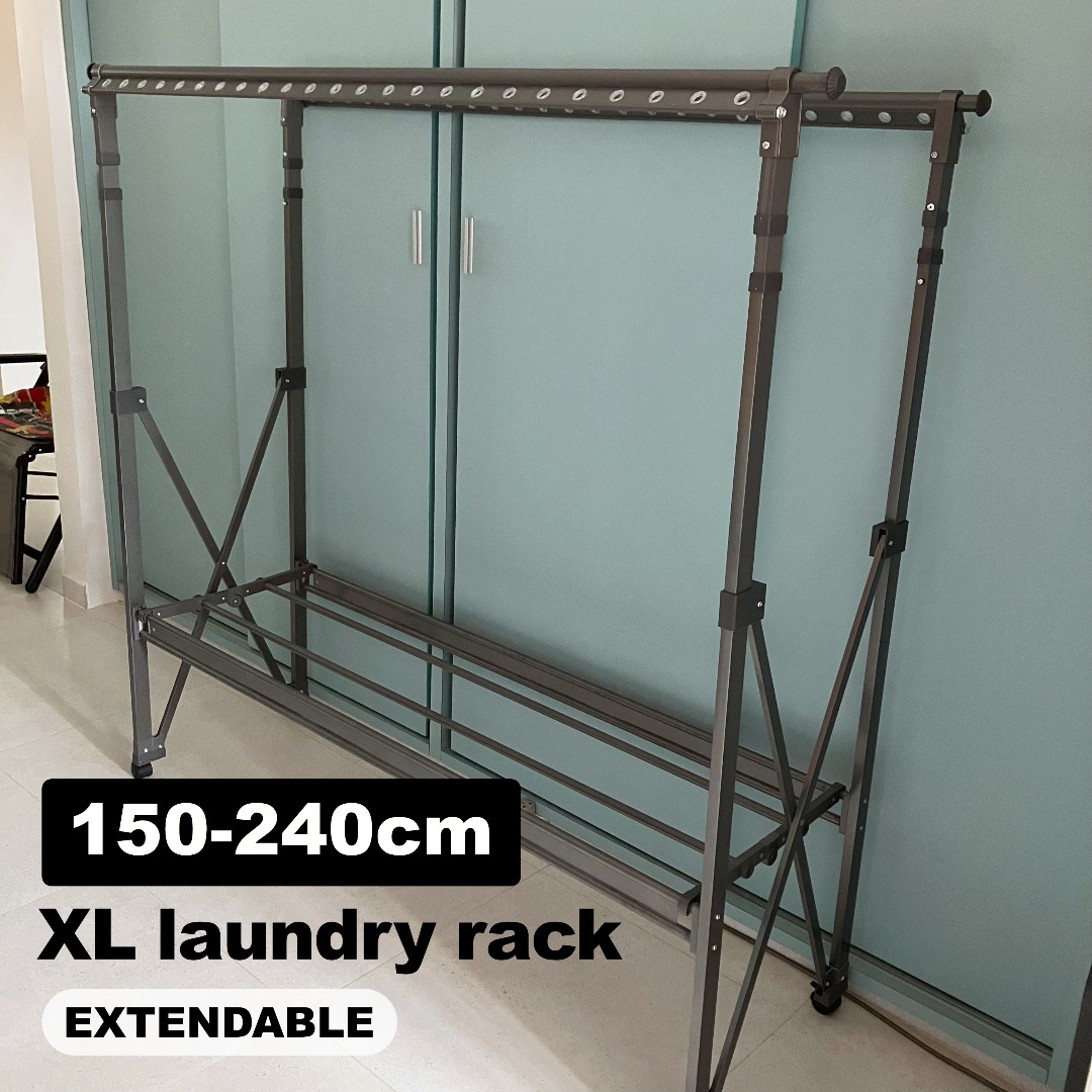 XL Foldable heavy-duty laundry rack with wheels, extendable height ...