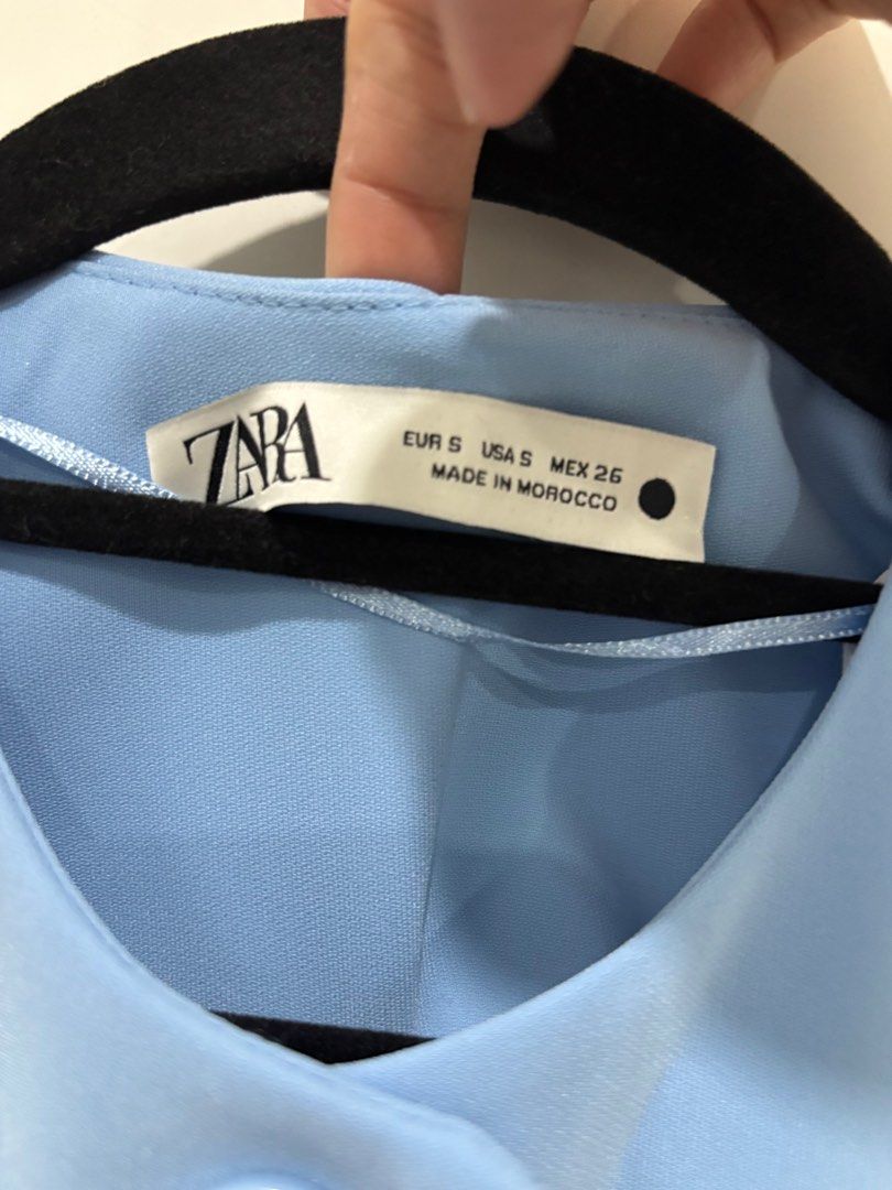 Zara light blue waistcoat (Category: Blouses) located in Paranaque City. Submitted by projectminimalist (Listing ID 1400585837, Image 2). Description: Size XS Removed tags, washed, unworn Refer to Zara website for sizing. No when worn photos Last price posted .