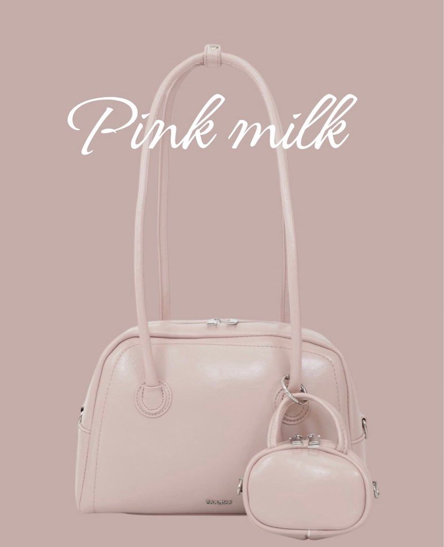 8angles Pink Bowler Bag (Pastry) (Category: Luxury Bags & Wallets) located in Makati City. Submitted by msjj_ (Listing ID 1400797210, Image 2). Description: - Brand: 8angles (Thai brand) - Model: Pastry - Color/Variation: Pink Milk - No issues, lightly used to like new condition - Can fit [ iPad MINI ] Details: - Size: W10 cm, L28 cm, H20 cm - Strap: Short cable 80 cm Long strap 110 (adjustable - short and long) - Type: Glossy PU leather - Materi