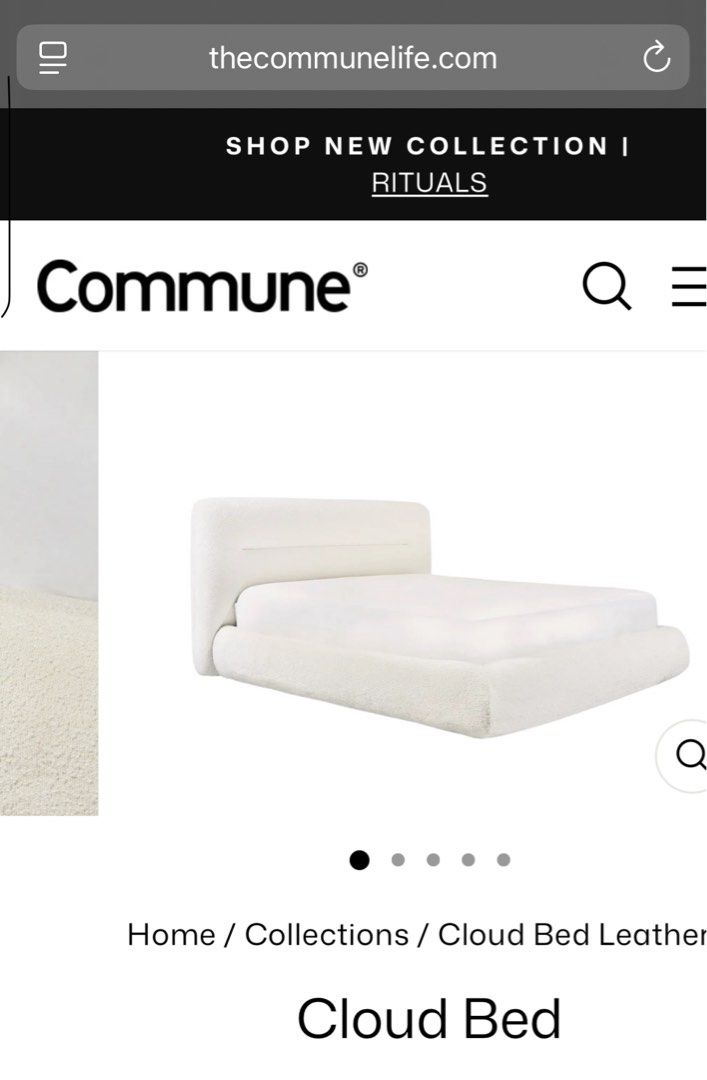 Commune Cloud Bed (Category: Bed Frames & Mattresses) located in Singapore. Submitted by fengknight (Listing ID 1400895145, Image 1). Description: Yet to deliver, can transfer to buyer if interested - Commune Cloud Bed in soft white. - Modern and comfortable design. - Ideal for a modern bedroom. - Size not specified..