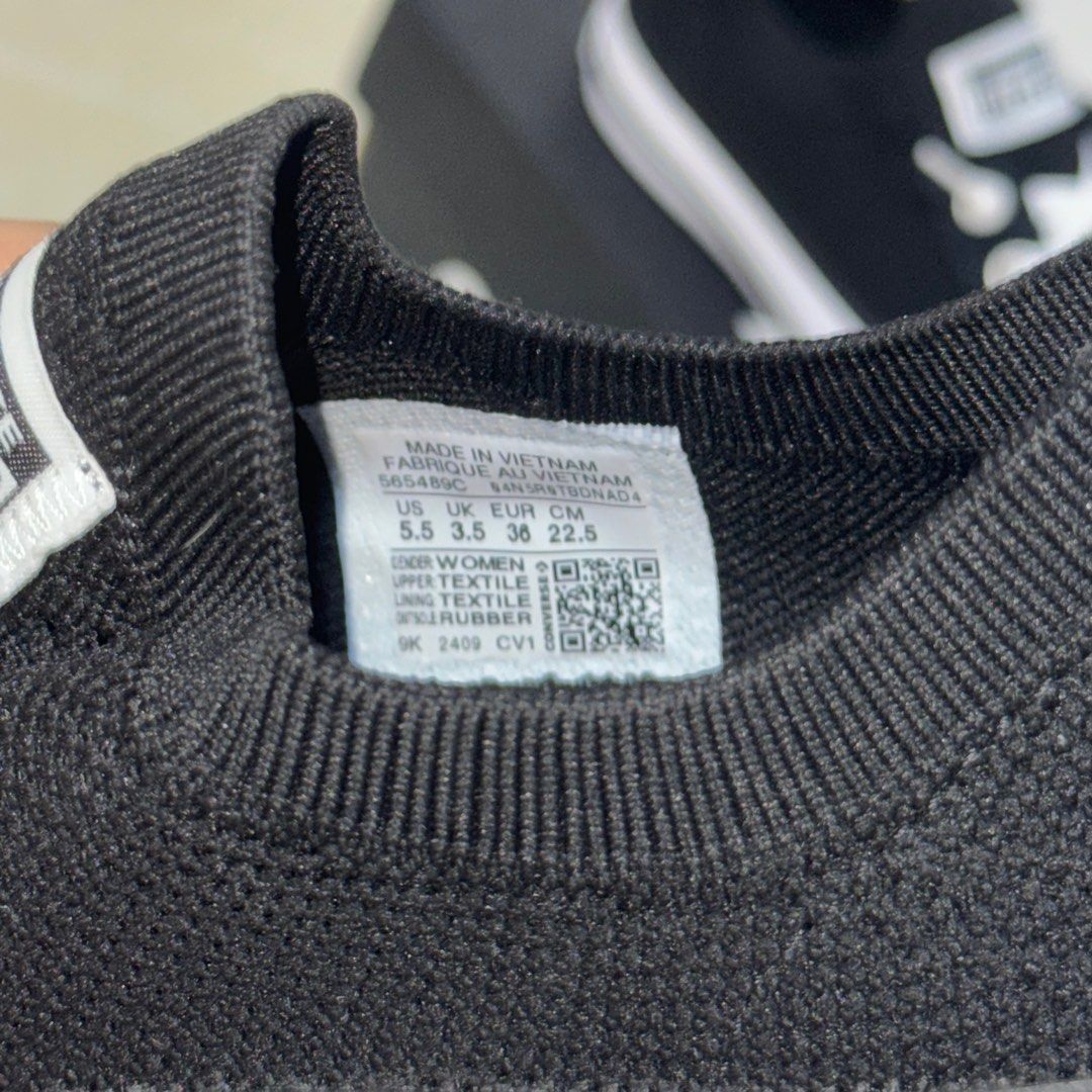 Converse CTAS Shoreline Knit Slip Black (Category: Sneakers) located in Santa Maria. Submitted by grave.ty (Listing ID 1400920662, Image 2). Description: - Converse CTAS Shoreline Knit Slip -Slip on - Black knit upper with white toe cap and sole - Women's size 5.5 US / 36 EUR / 22.5 CM - Features white laces and Converse All Star logo - Comes with original Converse box.