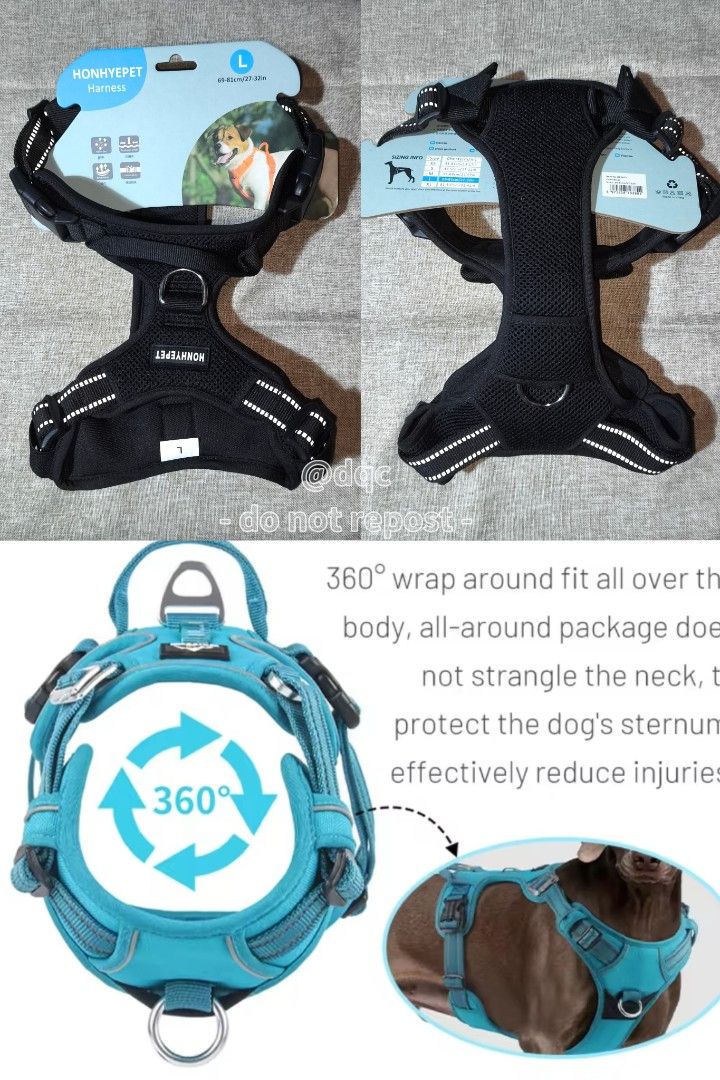 Dog Harness (Category: Homes & Other Pet Accessories) located in Quezon City. Submitted by Declutteru_QC (Listing ID 1400945787, Image 1). Description: dog harness is designed for comfort and safety. It features a 360° wrap-around fit to distribute pressure evenly and protect the dog's sternum. The harness is designed to avoid strangling the neck and effectively reduce injuries. size L (69-81cm).