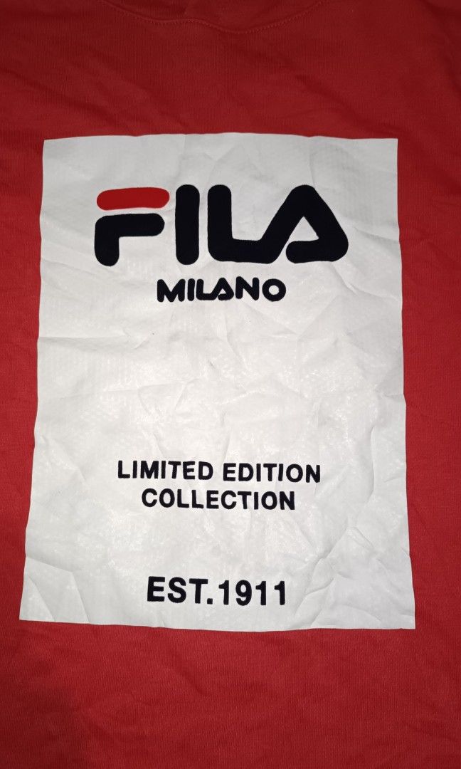 FILA X MILANO PULLOVER RED HOODIE (Category: Hoodies) located in Lucban. Submitted by goodsheetcollection (Listing ID 1400832220, Image 2). Description: excellent condition details indicated in photo visit shop for more items like this pm for more details.