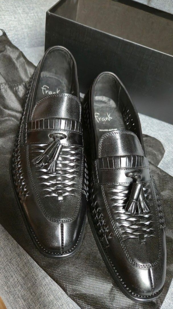 Frank Wilbur Tassel Loafers - Black (Category: Dress Shoes) located in Meycauayan. Submitted by tuschy (Listing ID 1400800604, Image 1). Description: - Black Frank Wilbur Tassel Loafers - Size 42 - Genuine leather construction - Features woven upper design and tassel detail - Includes original box, dust bag and paper bag - Ideal for smart casual outfits.