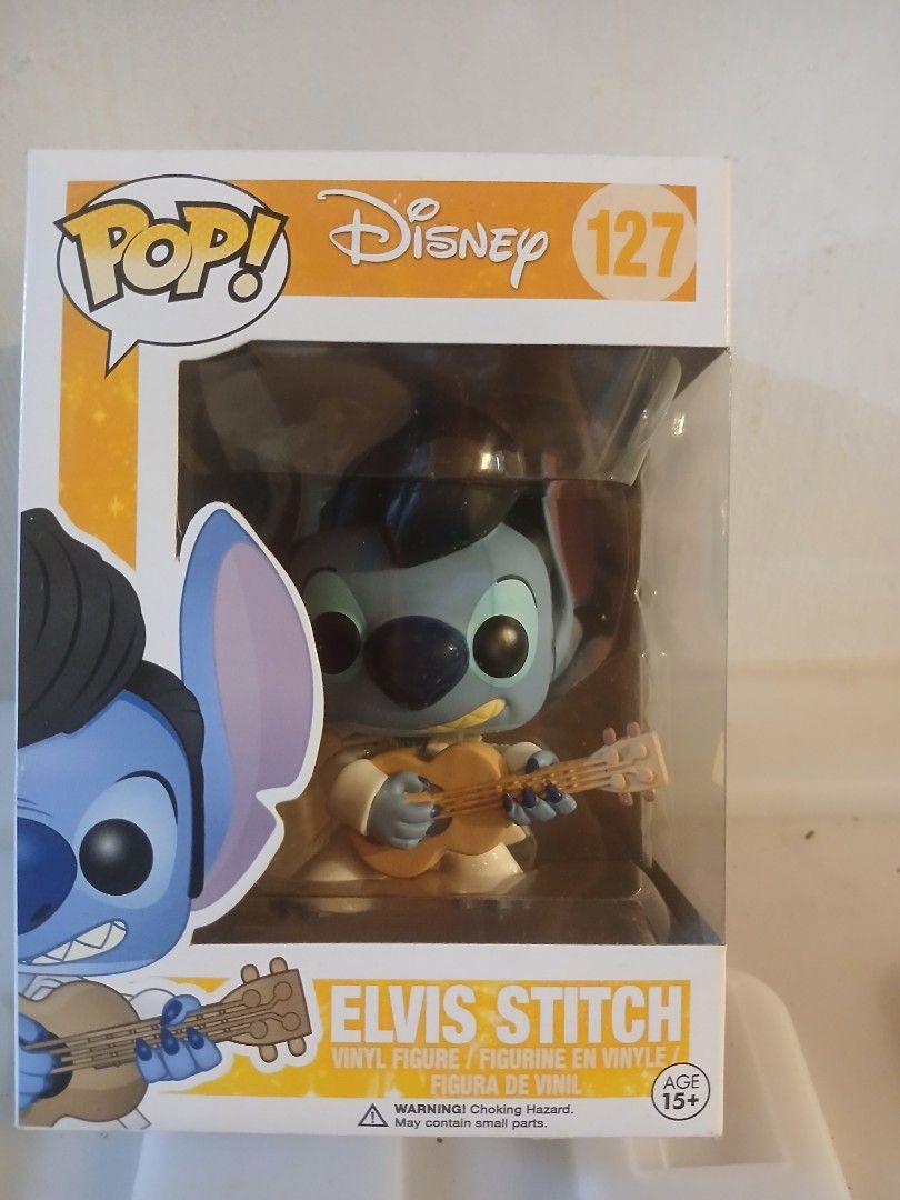Funko Pop! Disney Elvis Stitch #127 (Category: Designer & Blind Box Toys) located in Caloocan City. Submitted by dorontoys (Listing ID 1400859388, Image 1). Description: - Funko Pop! Elvis Stitch figure. - Number 127 in the Pop! series. - Features Stitch playing a ukulele. - Brand new, in original packaging. - Official Disney and Funko Pop! licensed product. - Made of vinyl..