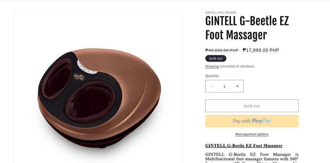 Gintell G-Beetle EZ Foot Massager (Category: Massage Devices) located in Cebu City. Submitted by AllGoodThings (Listing ID 1400915723, Image 3). Description: Bought 2 years ago but rarely used. Item is in perfect working condition. Original Price: 40,000.