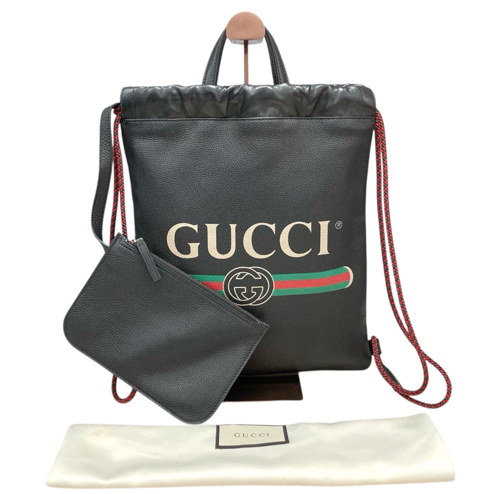 Gucci Logo Drawstring Backpack in Black, Luxury, Bags & Wallets on ...