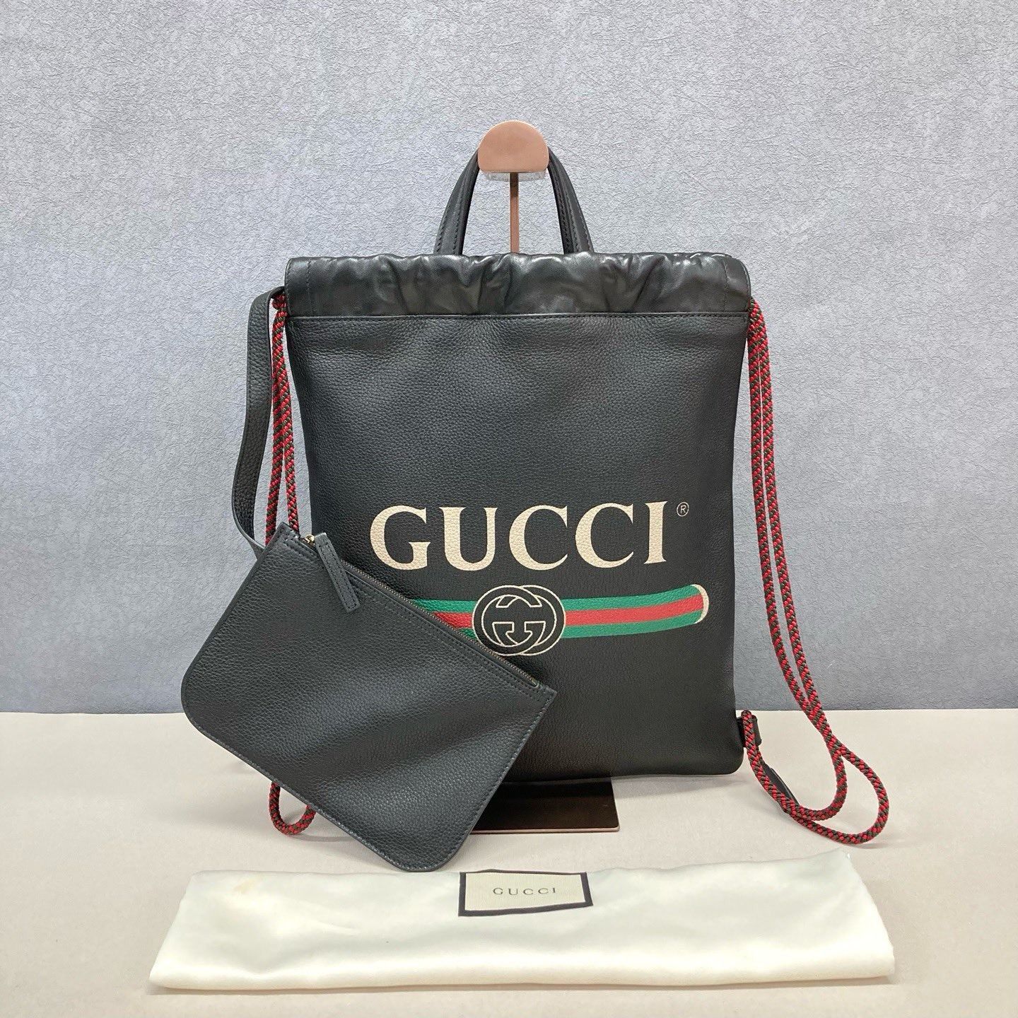 Gucci Logo Drawstring Backpack in Black, Luxury, Bags & Wallets on ...