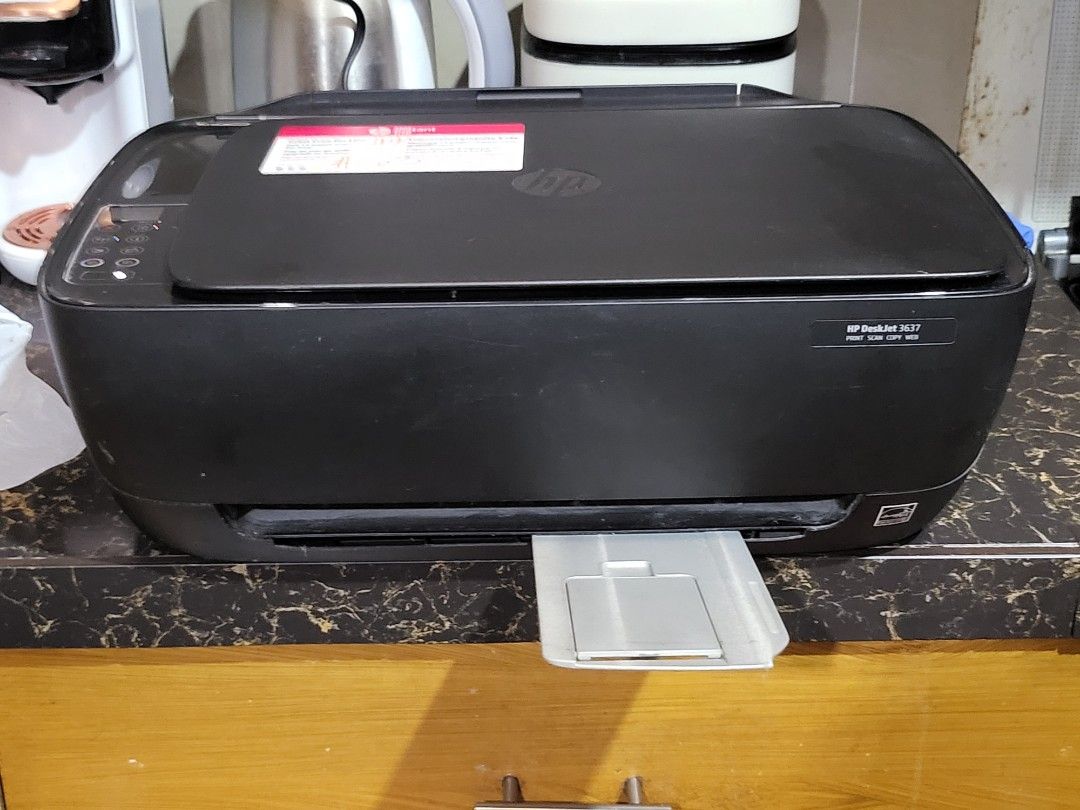 HP DeskJet 3637 Printer (Category: Printers, Scanners & Copiers) located in Manila. Submitted by nostradamut (Listing ID 1400878743, Image 1). Description: For Sale: HP DeskJet 3637 printer with scanner and copier with Bluetooth functions. Includes a 63XL ink cartridge (Black only). The printer has a paper tray and control panel with various function buttons. Serial number is CN78N4H0DN. *DISCLAIMER* - black cartridge only. no more colored cartri