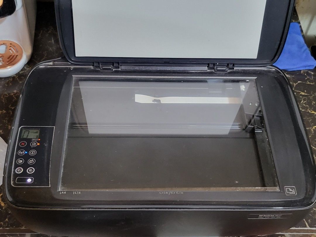 HP DeskJet 3637 Printer (Category: Printers, Scanners & Copiers) located in Manila. Submitted by nostradamut (Listing ID 1400878743, Image 3). Description: For Sale: HP DeskJet 3637 printer with scanner and copier with Bluetooth functions. Includes a 63XL ink cartridge (Black only). The printer has a paper tray and control panel with various function buttons. Serial number is CN78N4H0DN. *DISCLAIMER* - black cartridge only. no more colored cartri