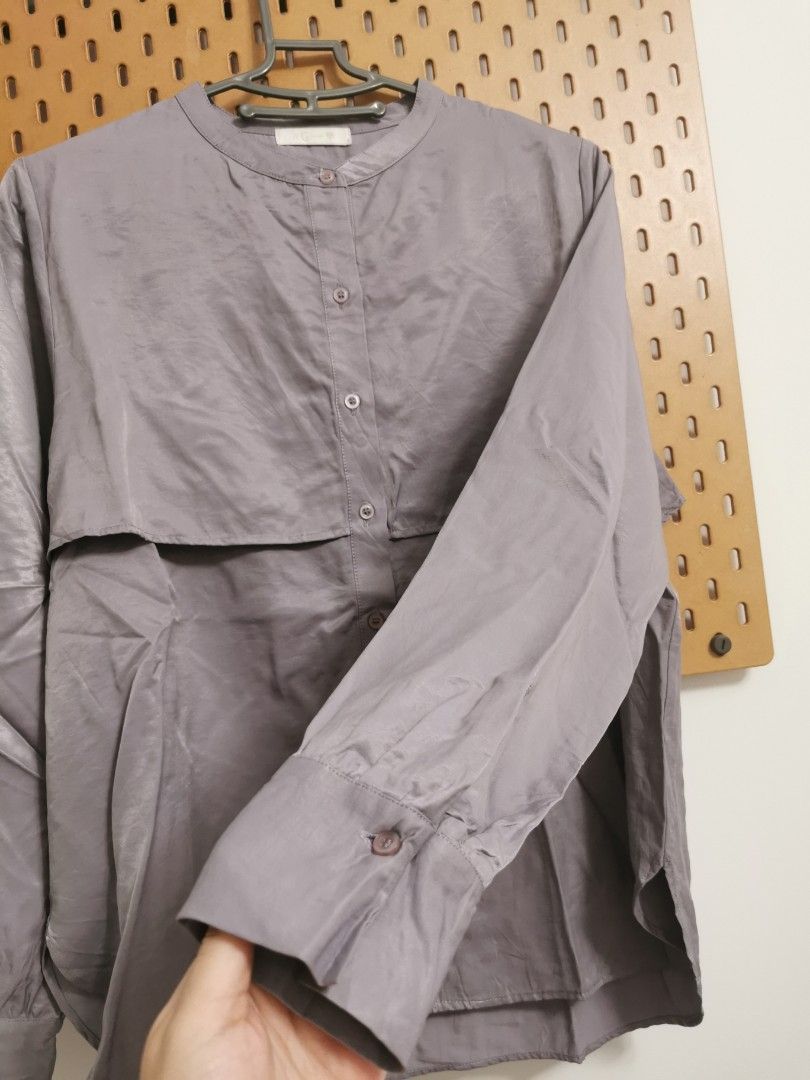 Japanese fashion Unique Design shacket (Category: Coats, Jackets and Outerwear) located in Singapore. Submitted by keikei2008 (Listing ID 1400952219, Image 3). Description: Lilac purple colour with light metallic sheen, thick polyester material, relaxing fit jacket kind of shirt. .