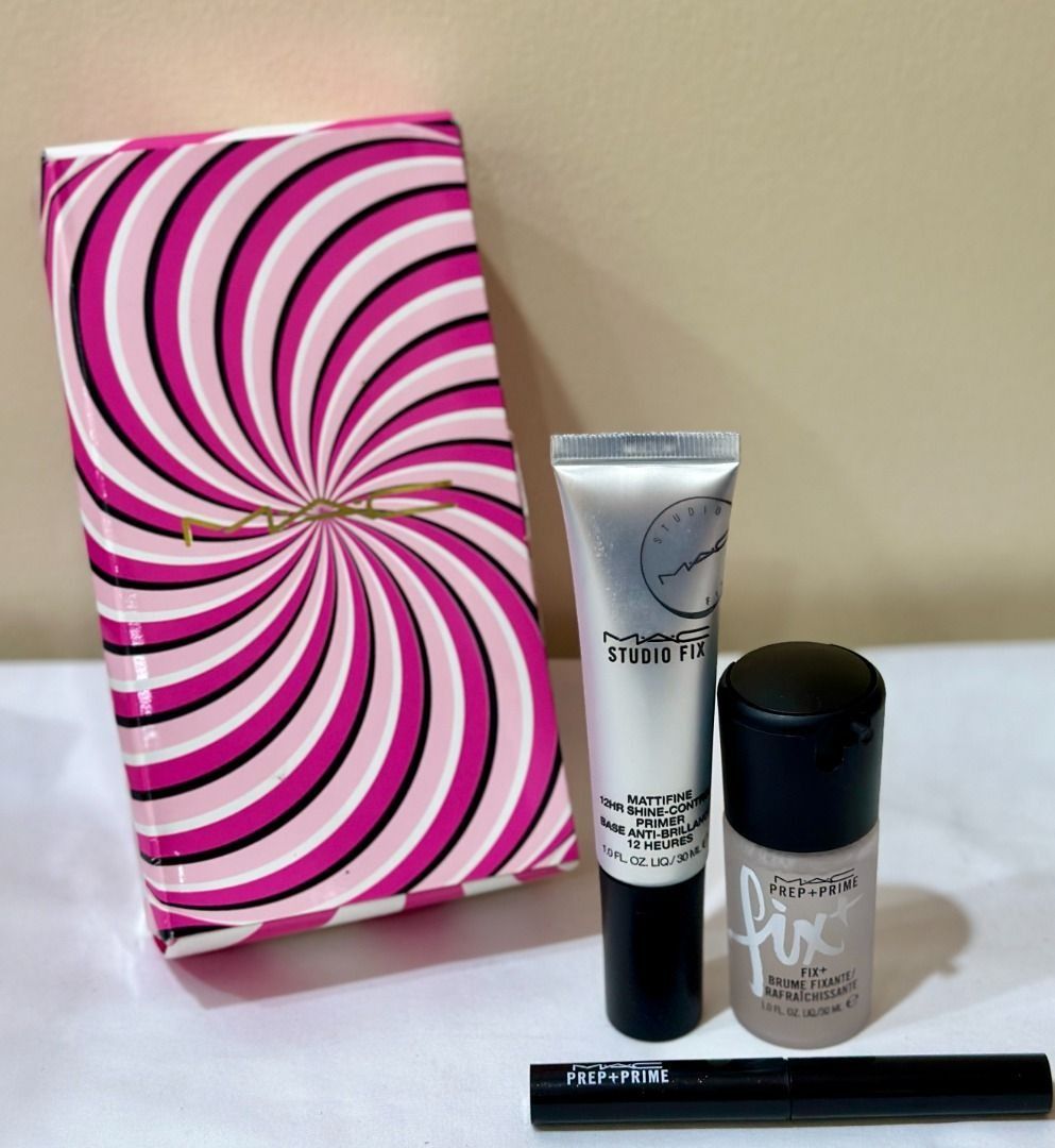 MAC 3-PC STUDIO FIX MATTIFINE PRIMER / PREP+ PRIME LIP & MINI FIX+ SET (Category: Makeup) located in San Juan City. Submitted by thesouthbeachedit (Listing ID 1400911267, Image 2). Description: MAC COSMETICS TRICKS OF THE TRADE KIT A limited-edition skin kit that includes Studio Fix Mattifine 12HR Shine-Control Primer, Prep + Prime Lip and a mini Fix+. 3-Piece Skin Kit, Matte Primer/Lip Primer/Setting Spray, Special Packaging Achieve surreal skin