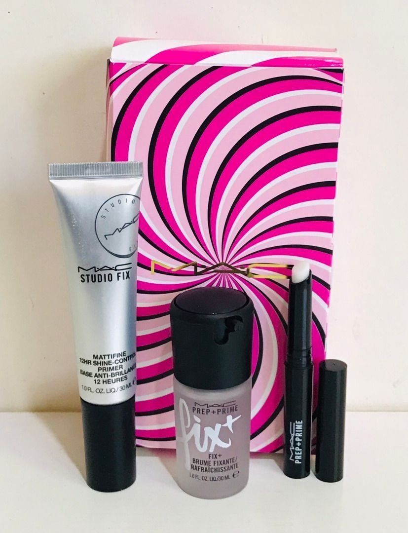 MAC 3-PC STUDIO FIX MATTIFINE PRIMER / PREP+ PRIME LIP & MINI FIX+ SET (Category: Makeup) located in San Juan City. Submitted by thesouthbeachedit (Listing ID 1400911267, Image 1). Description: MAC COSMETICS TRICKS OF THE TRADE KIT A limited-edition skin kit that includes Studio Fix Mattifine 12HR Shine-Control Primer, Prep + Prime Lip and a mini Fix+. 3-Piece Skin Kit, Matte Primer/Lip Primer/Setting Spray, Special Packaging Achieve surreal skin
