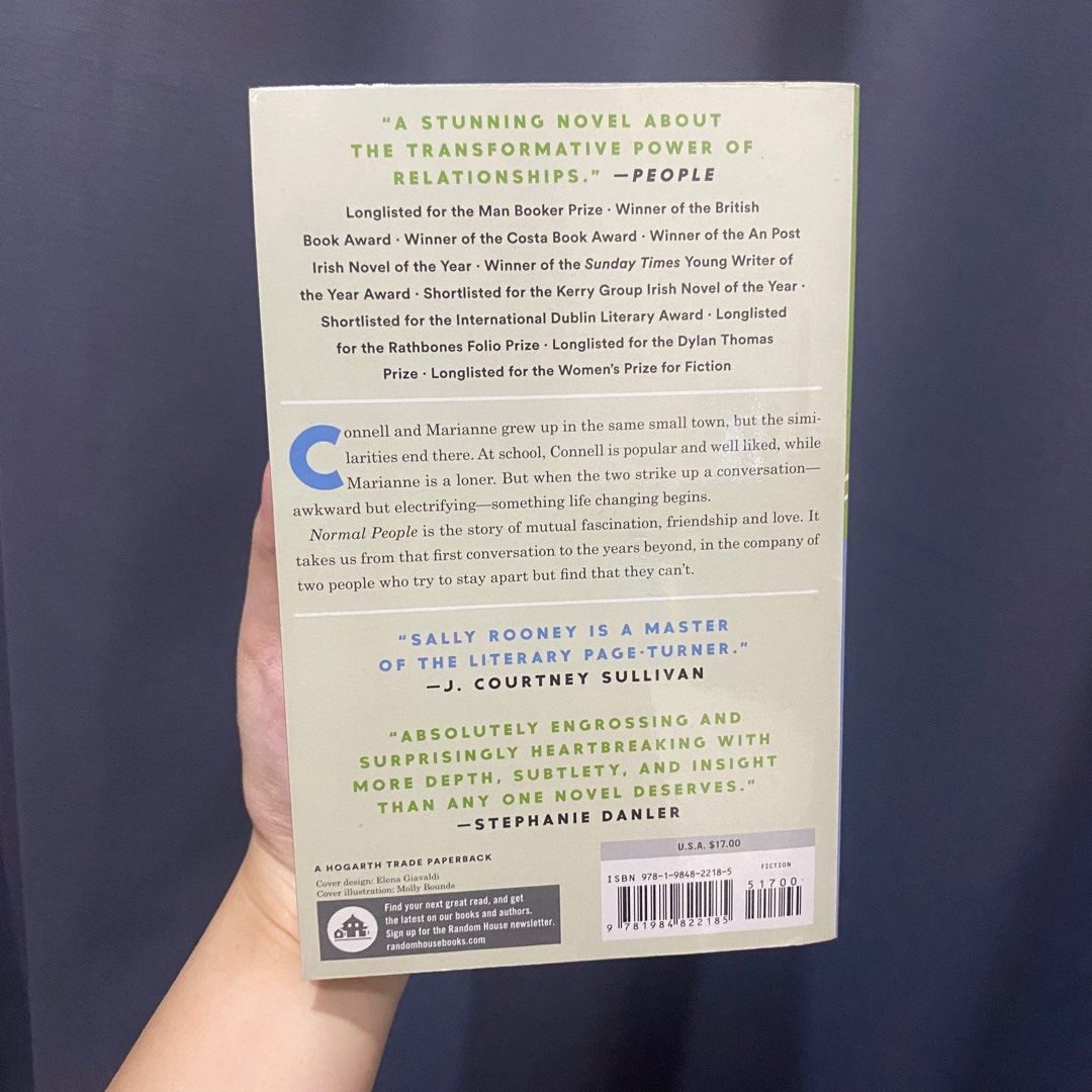 Normal People by Sally Rooney (Category: Storybooks) located in Bacoor. Submitted by tesarobs (Listing ID 1400882946, Image 2). Description: Almost brand new and excellent condition Paperback, with plastic cover for protection Seller’s Location: Bacoor Cavite Delivery: J&T / Lalamove Shipping Fee shouldered by the buyer .