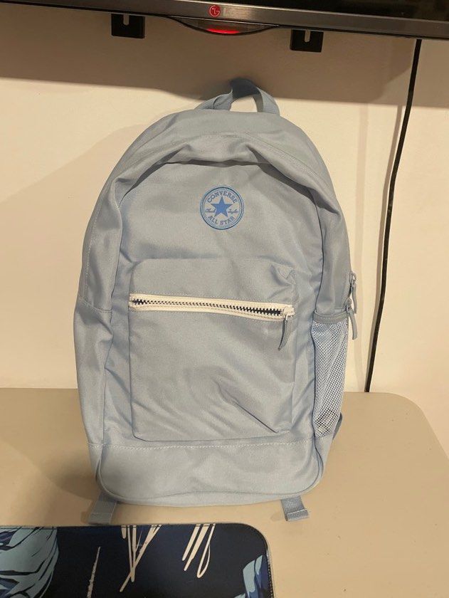 OG Converse Backpack (Category: Backpacks) located in Manila. Submitted by arkaivess (Listing ID 1400909445, Image 1). Description: Converse Backpack Color: Baby Blue/ Powder Blue / Light Blue 🩵 Used a few times only Comes with a matching pouch .