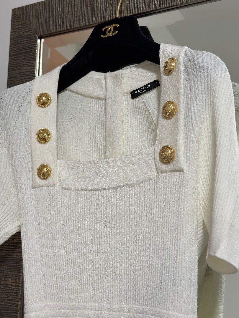 RTP $2540] Balmain White Knit Dress with Gold Buttons, Women's Fashion,  Dresses & Sets, Dresses on Carousell