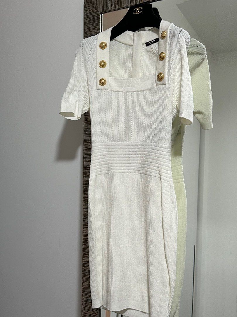 RTP $2540] Balmain White Knit Dress with Gold Buttons, Women's Fashion,  Dresses & Sets, Dresses on Carousell