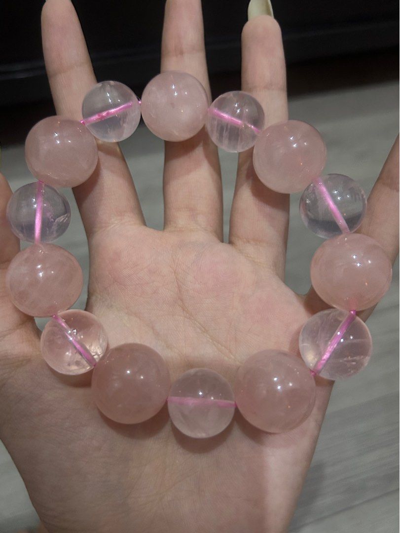 Starlight Rose Quartz Bead Bracelet 17-20mm (Category: Bracelets) located in Quezon City. Submitted by bluecloudrainy (Listing ID 1400902391, Image 1). Description: The clear with pink hue are 17mm starlight rose quartz and the opaque pink are 20mm the bracelet is big i will be including strings if you want to adjust it to your size ill still include all the beads shown in the picture mop:gcash mod: lalamove or ggx.