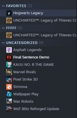 Steam Games (Category: Others) located in San Jose. Submitted by kenneth5173 (Listing ID 1400899588, Image 2). Description: For Sale!!! Steam Shared Account Games: Hogwarts Legacy Uncharted: Legacy of Thieves Collection .