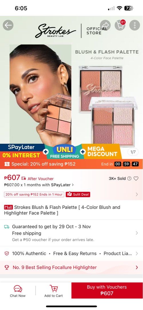 Strokes Blush & Flash Palette (Category: Makeup) located in Mandaluyong City. Submitted by swappycorner (Listing ID 1400884110, Image 1). Description: NEW. di ko nagamit with box.