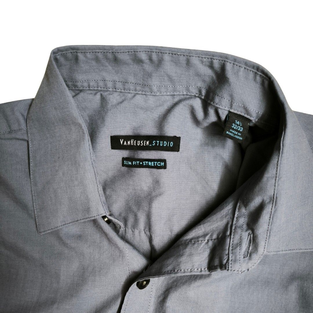 Van Heusen Studio Sun Fit + Stretch Shirt (Category: Tshirts & Polo Shirts ) located in Mandaluyong City. Submitted by endal (Listing ID 1400966540, Image 2). Description: - Van Heusen Studio shirt - Color: Blue-Gray - Size: 34/35 (Medium) - Features Sun Fit + Stretch technology - Button-down closure - Long sleeves with buttoned cuffs - Classic collar - Tailored fit - Lightweight fabric.