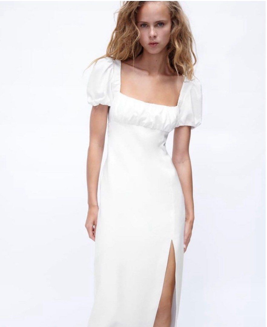 ZARA Puff Linen Blend Midi Dress (Category: Dresses) located in Tarlac. Submitted by katc12 (Listing ID 1400879813, Image 1). Description: ZARA Puff Linen Blend Midi Dress Strappy Back W/ Slit Side Zipper May maliit lang na gasgas sa slit but di naman noticeable This is brand new Nilabhan ko lang M on tag, w/ washtag White or Oyster Color LP na, no haggling na, mababa na price nito P999.