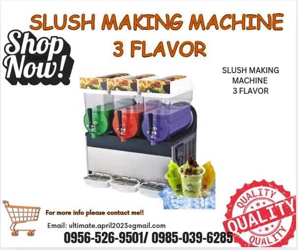 3 FLAVOR SLUSH MAKING MACHINE FOR SALE (Category: Looking For) located in Pasig City. Submitted by akiramckency (Listing ID 1401040022, Image 1). Description: 🌏 WE DELIVER NATIONWIDE🌏 👉 FOR ORDER 👉 Send Us message Bellow👇 👇 👇 ✨ Terms Of Payment: ✨ 50% Downpayment and ✨ 50% Upon pick up / Deliver 📍 LOCATED IN PASIG CITY ·Model:KS-12A×3 ·Capacity:12 liter×3 ·Compressor:Embraco R404a ·Voltage:220V-240V/110V-120V50HZ/60HZ ·Power;800W ·Tempera