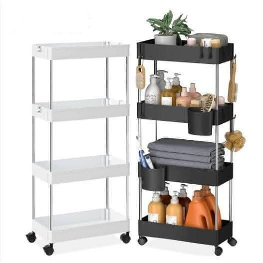 4-Tier Rolling Storage Cart (Category: Storage Boxes & Baskets) located in Manila. Submitted by yzlshop (Listing ID 1401016616, Image 2). Description: - 4-tier rolling cart - Sturdy metal frame - Available in black and white - Ideal for kitchen, bathroom, or any space - Easy mobility with wheels.